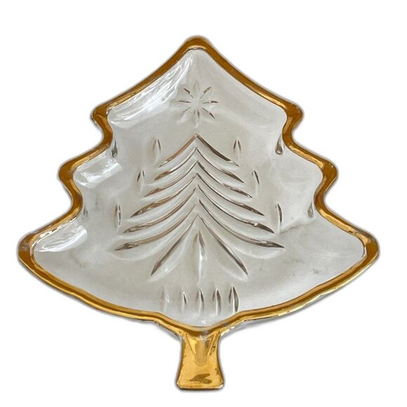Mikasa Clear Glass/Crystal Christmas Tree Candy/Trinket Dish with Gold Trim 5" - Picture 1 of 5